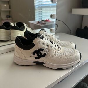 Chanel Mesh Suede Calfskin & Grained Calfskin White & Black Sneakers